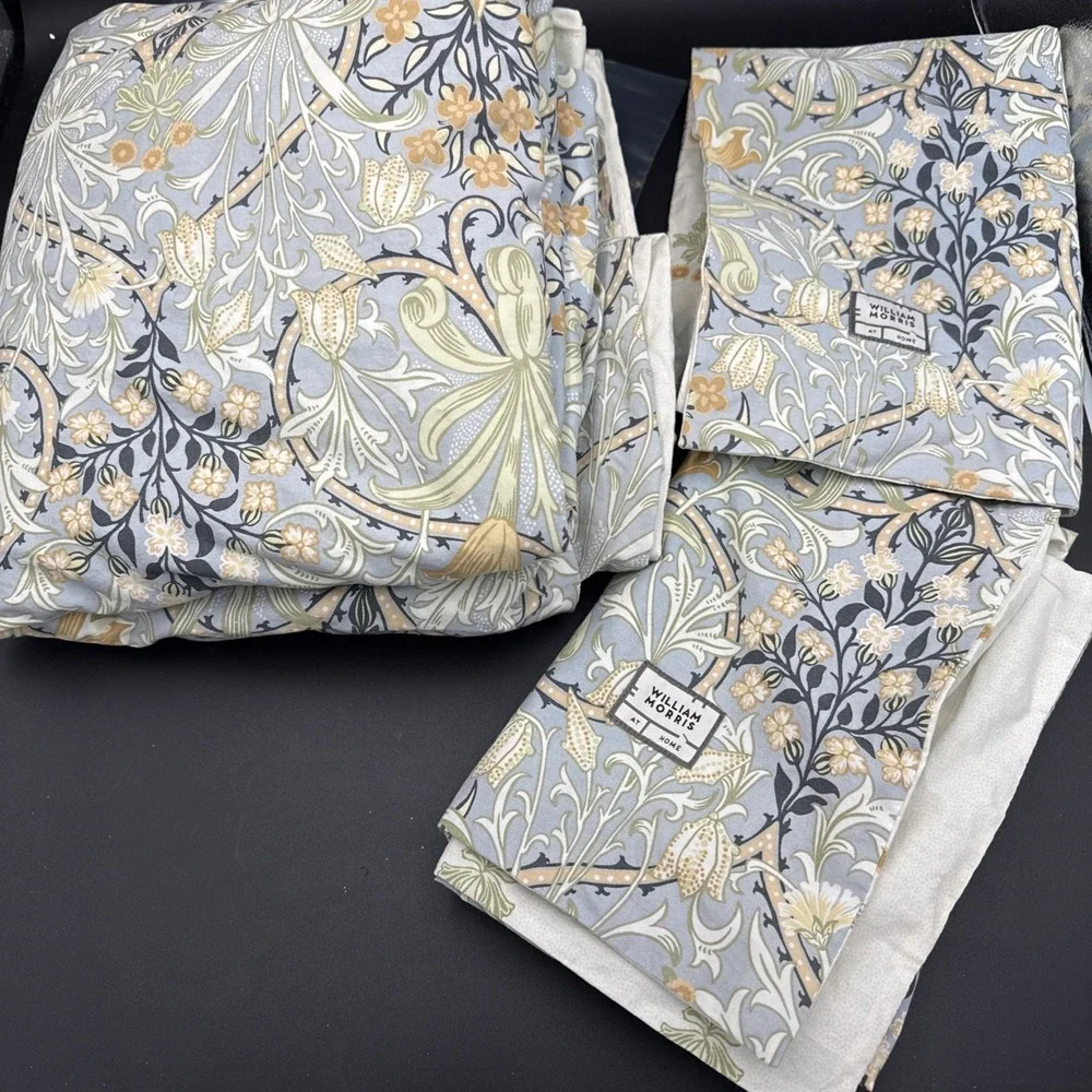 William MORRIS & CO. QUEEN Duvet Cover, 2 Cases WOODLAND WEEDS Blue green Floral